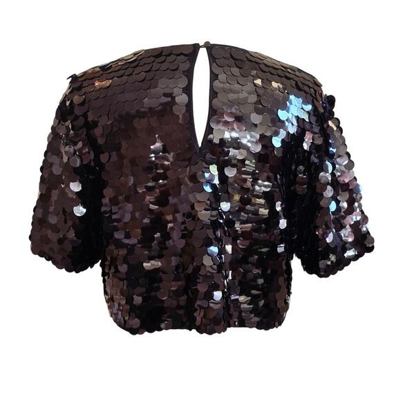 A New Day Black Sequin Crop Top Sz Small - Picture 7 of 13